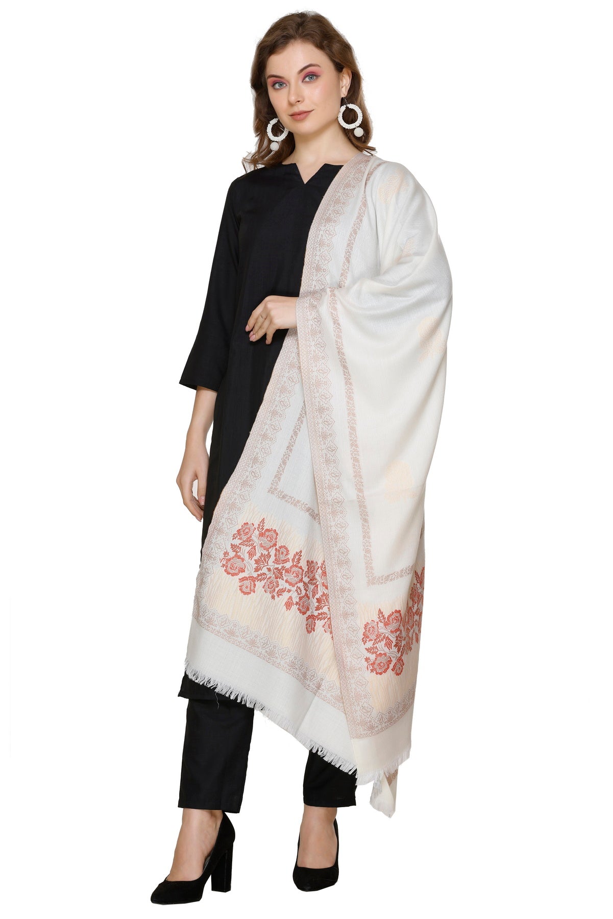 KRITI White Viscose Stole For Women.