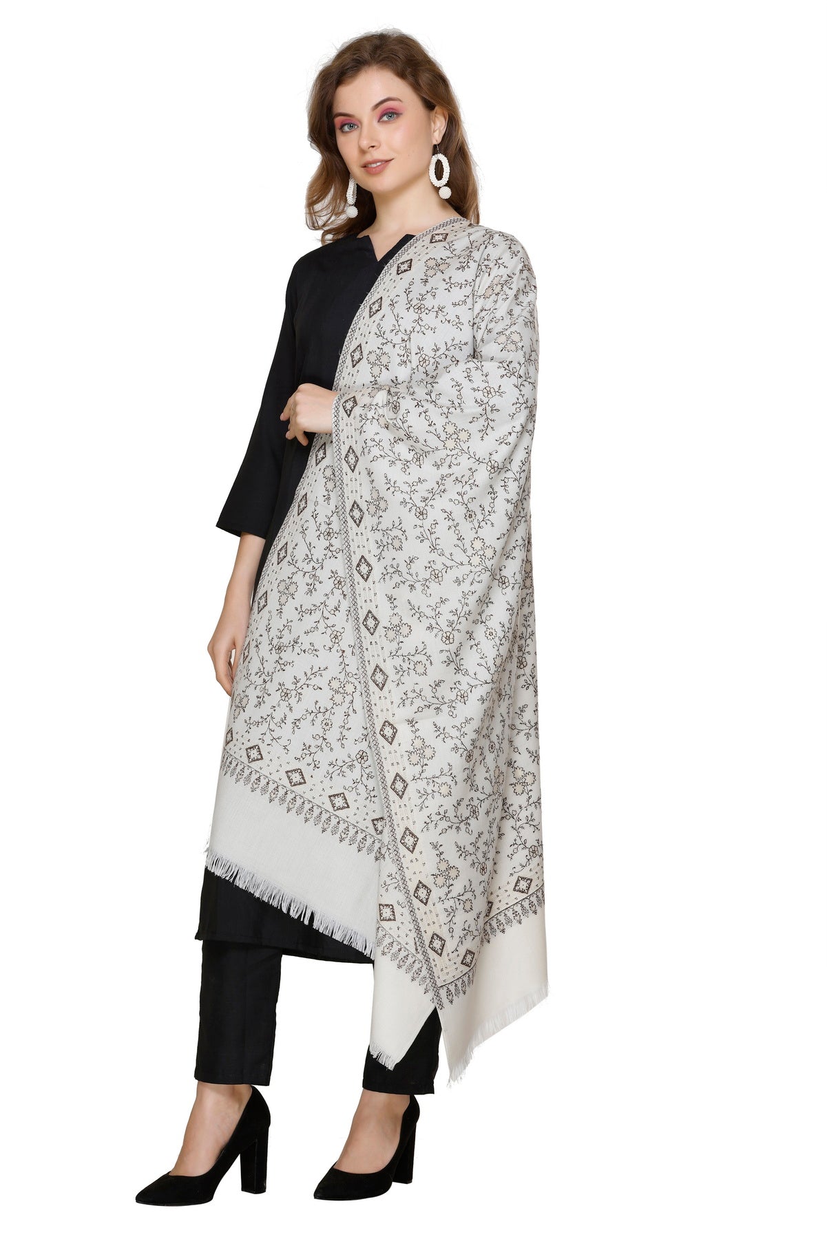 KRITI White Viscose Stole For Women.