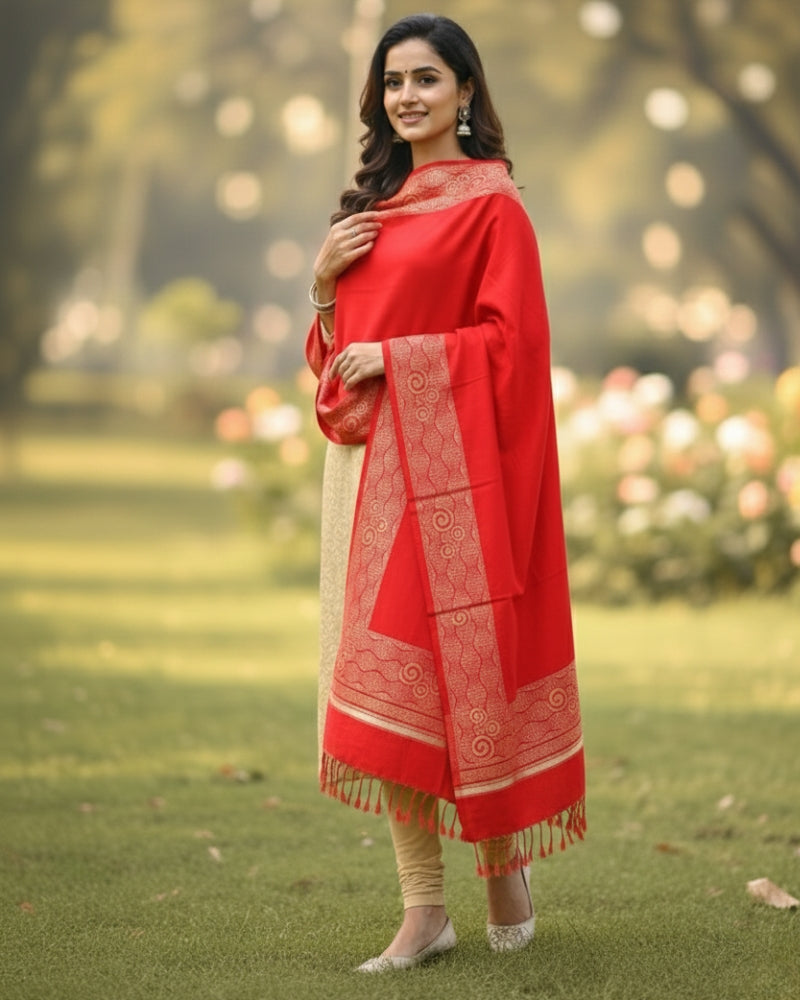 Winter Woolen Stole for Women - Red