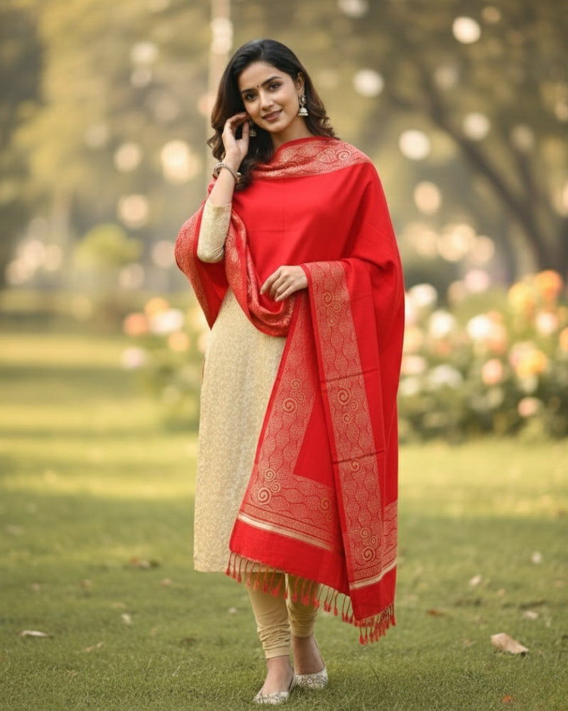 Winter Woolen Stole for Women - Red