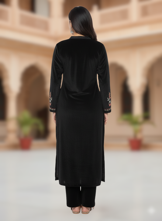 KRITI Winter Velvet 3 Piece Kurti Set Black Color For Women