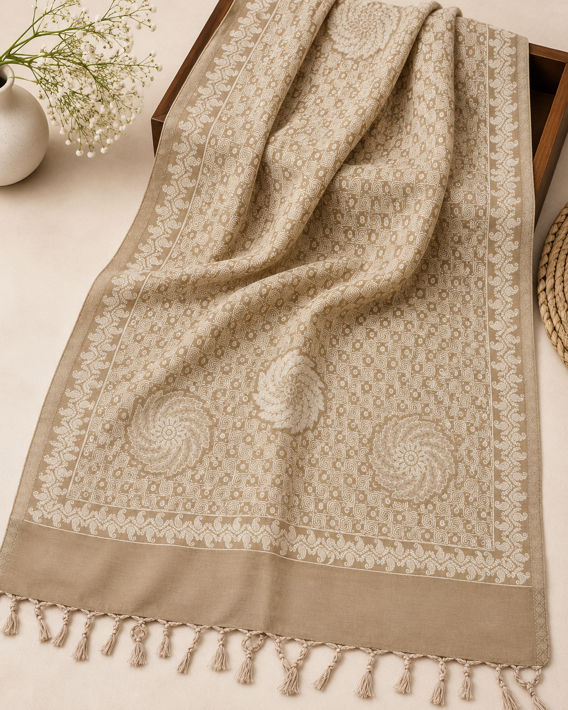 Designer Reversible Stole With Zari Work - Camel