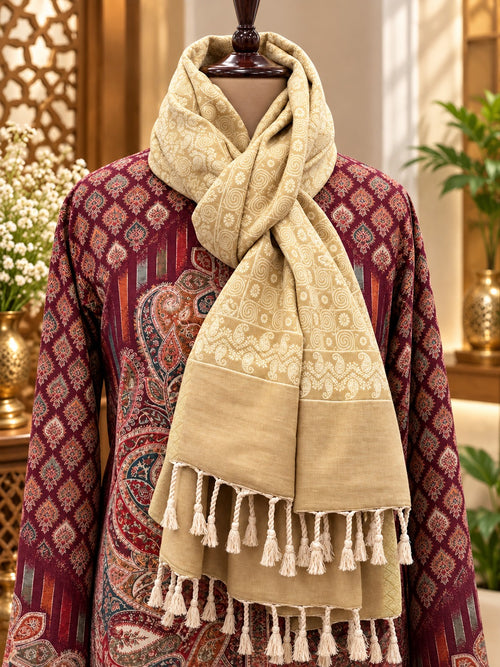 Designer Reversible Stole With Zari Work - Camel