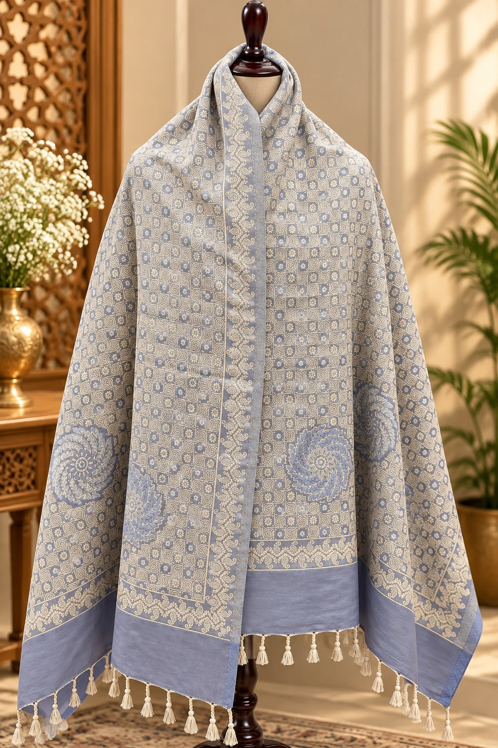 Designer Reversible Stole With Zari Work - Light Purple