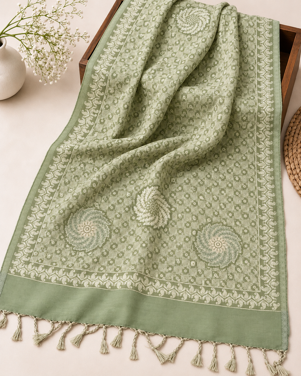 Designer Reversible Stole With Zari Work - Pista