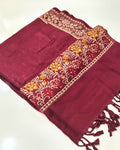 Kashmiri Wool Shawl with Floral Jacquard Border- Maroon