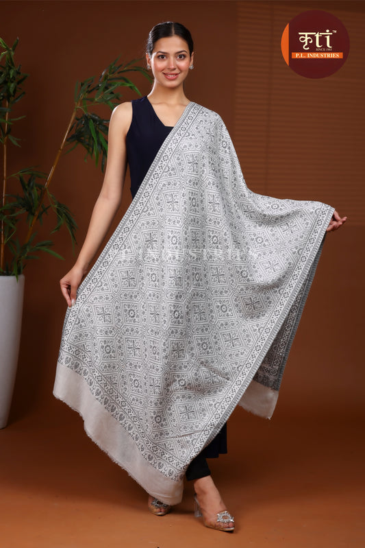 KRITI Premium Woven Fine Wool White Color Stole For Girl
