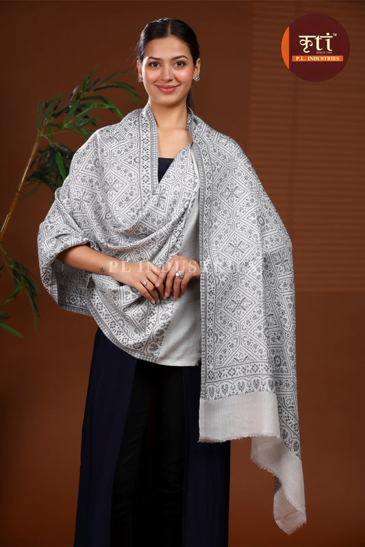 KRITI Premium Woven Fine Wool White Color Stole For Girl
