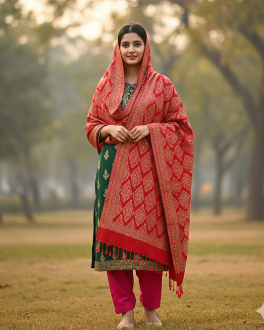 KRITI Diamond Design Warm Woolen Maroon Color Shawl for Women