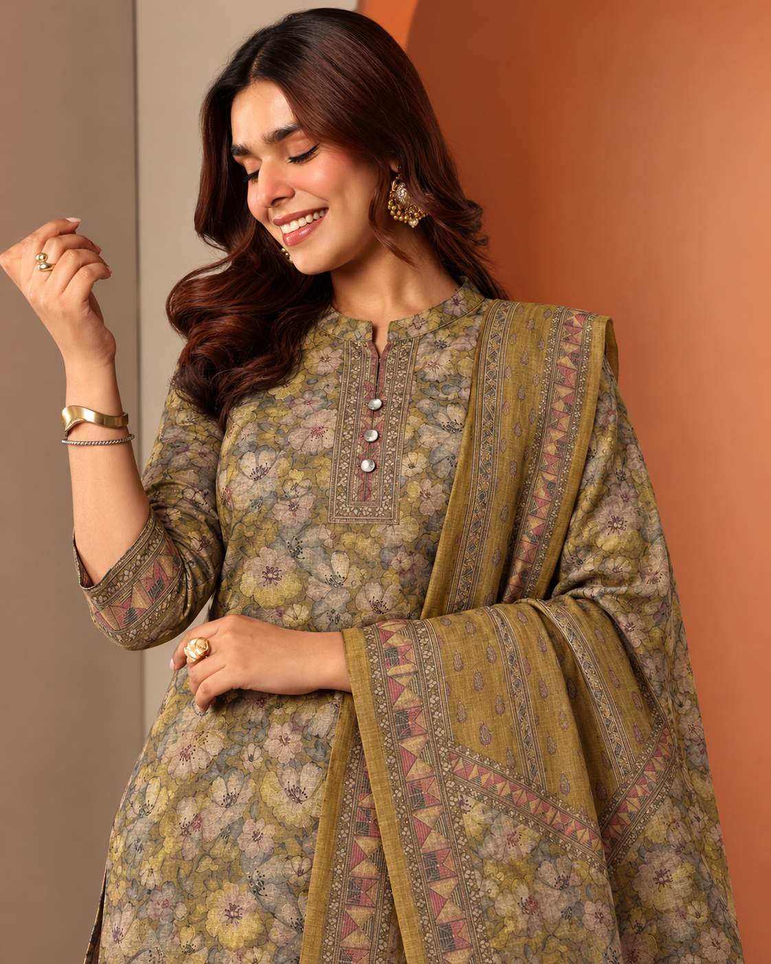 Embroidered Winter Woolen stitched Suit- Mustard