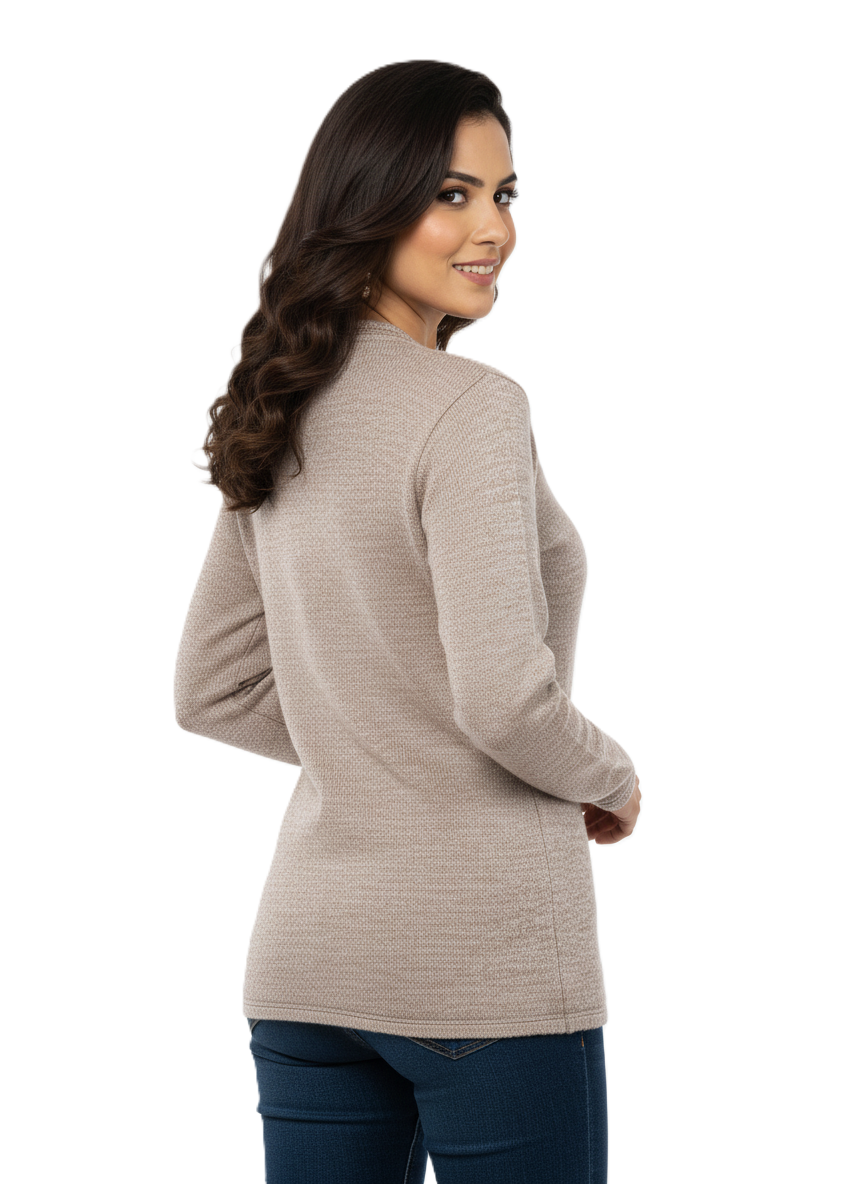 Winter Rainbow Embroidery Cardigan - Light Brown