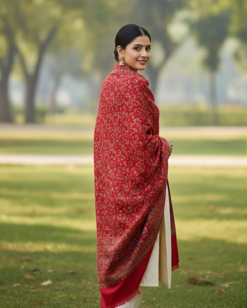 KRITI Floral Design Warm Woolen Maroon Color Shawl for Women