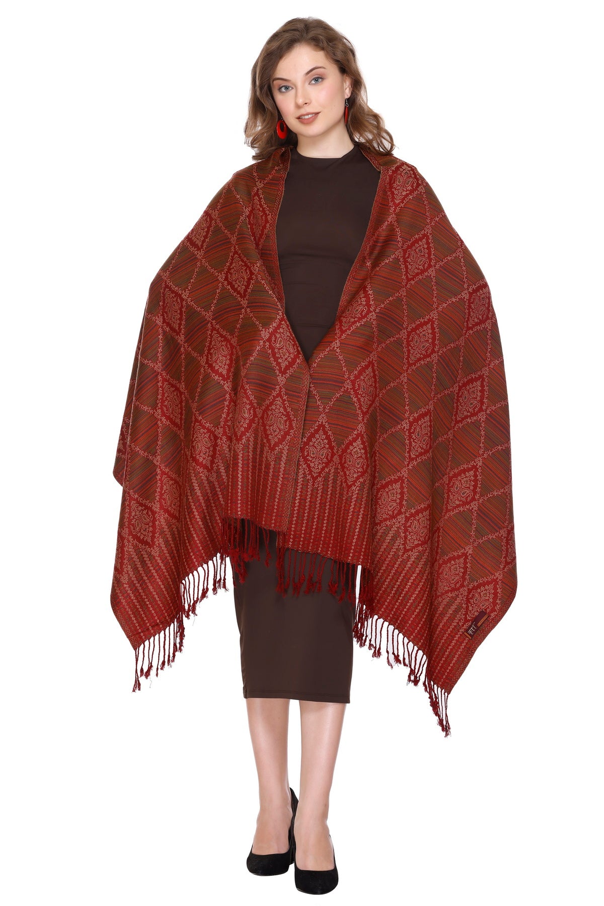 Diamond Pattern Woollen Stole - Maroon