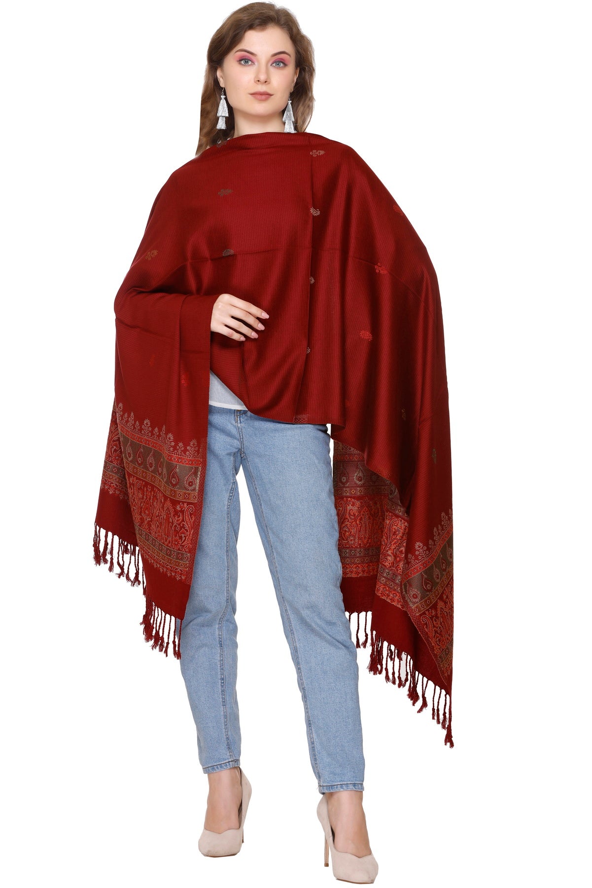 KRITI Dark Maroon Viscose Stole For Women.