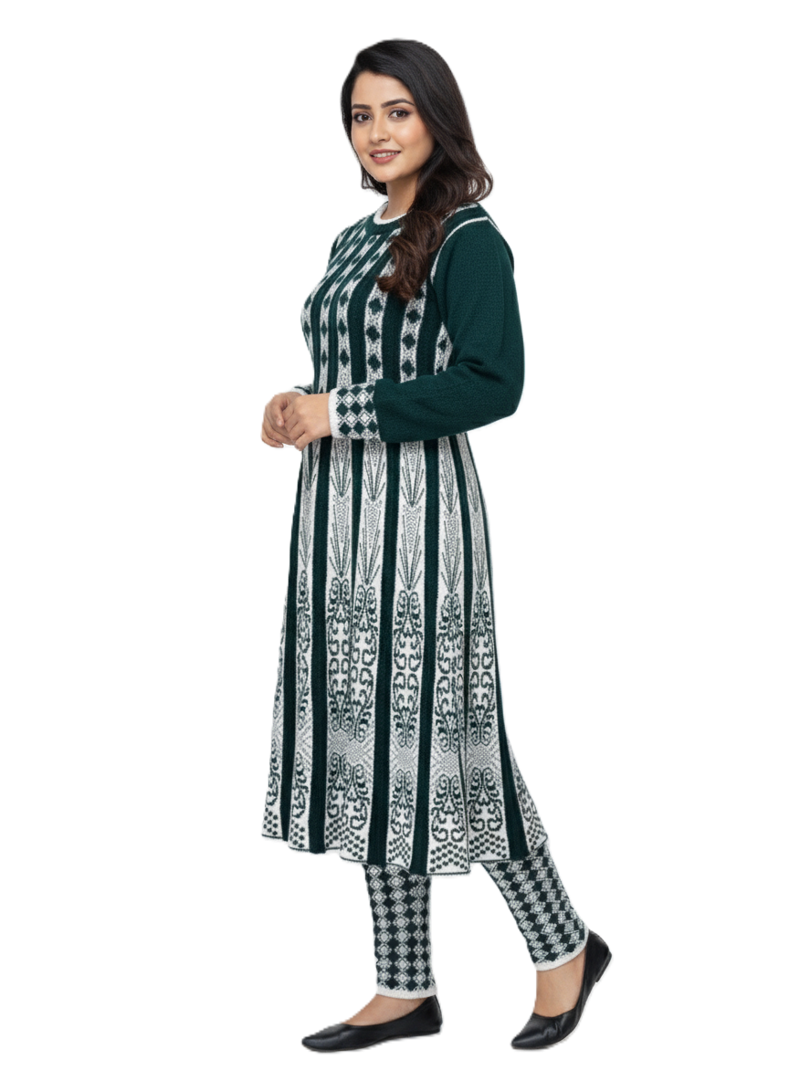 KRITI प्रीमियम महिलाओं के लिए हेयर सॉफ्ट फ़ैब्रिक गहरे हरे रंग का 2 पीस कुर्ती सेट 