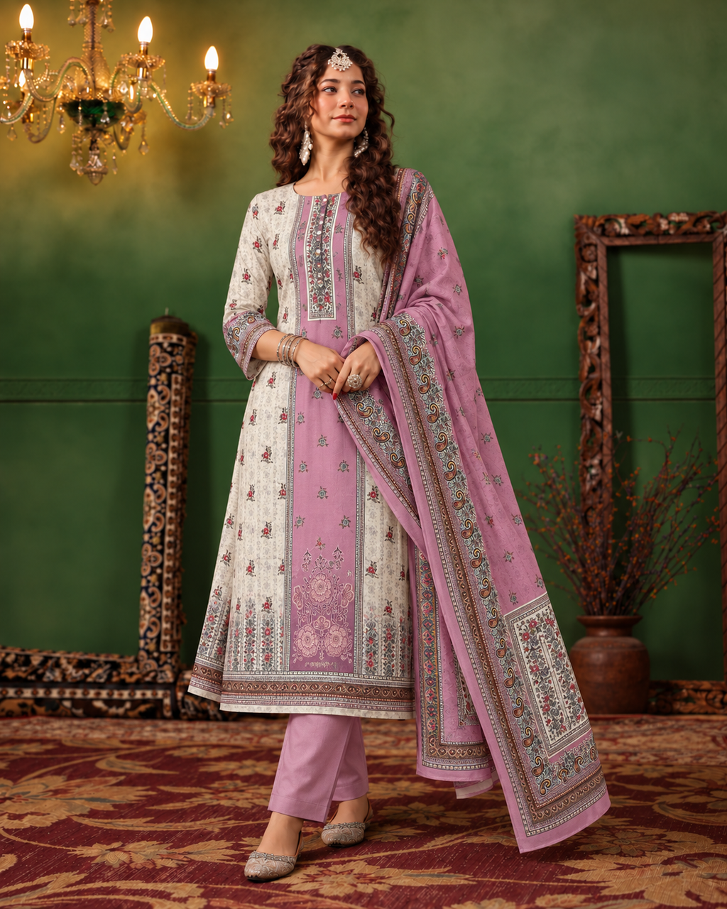 Embroidered Winter Woolen stitched Suit- Pink