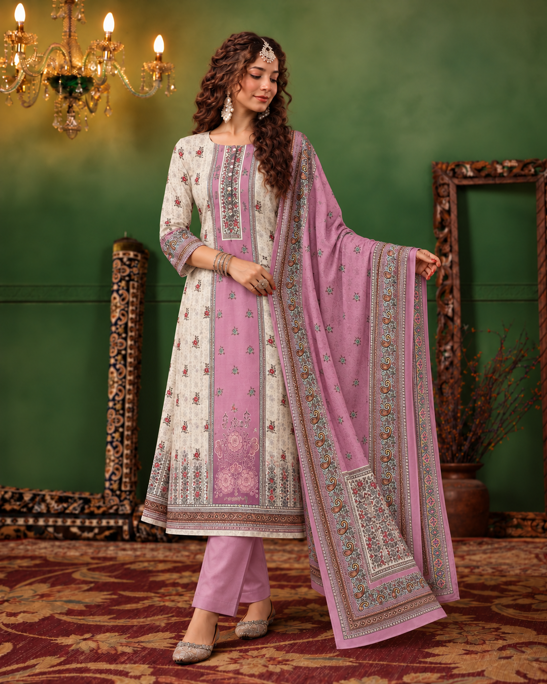 Embroidered Winter Woolen stitched Suit- Pink
