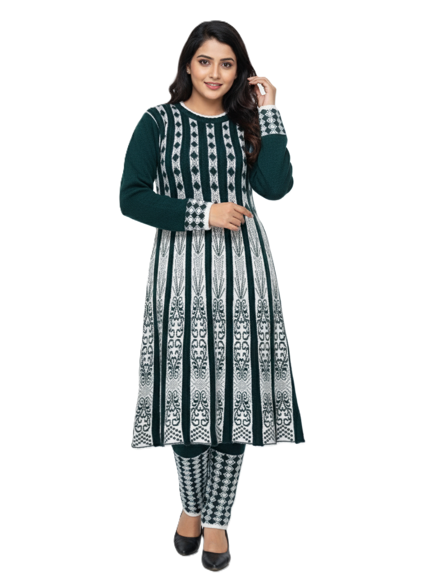 KRITI प्रीमियम महिलाओं के लिए हेयर सॉफ्ट फ़ैब्रिक गहरे हरे रंग का 2 पीस कुर्ती सेट 