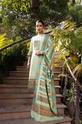 Cotton Silk Collar Pant Suit 3 Pcs- Light Green