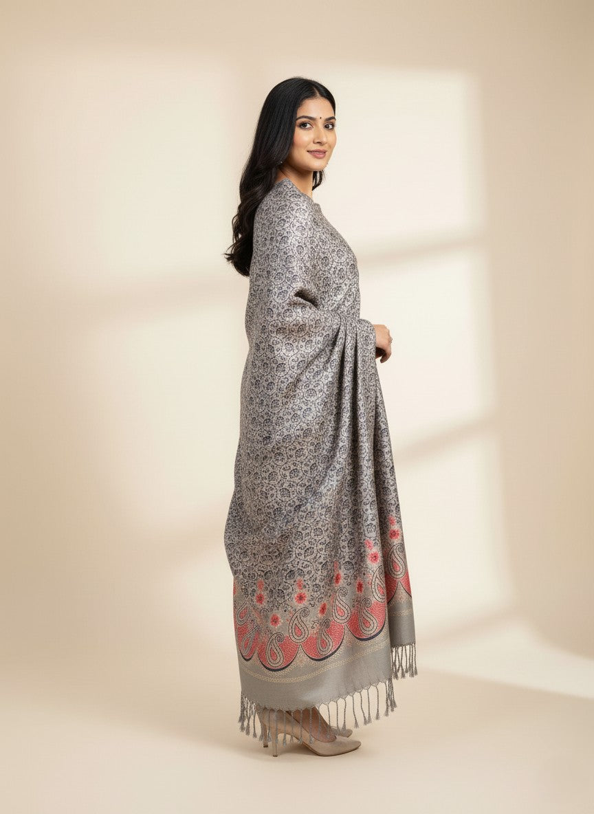 KRITI Paisley Pattern Woolen Beige Color Stole For Girl