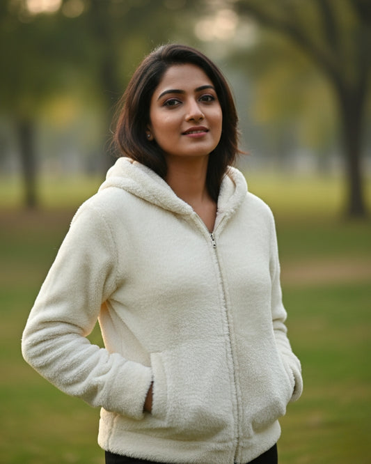 KRITI Women's Woolen Blend Zip Up Hoodie - Premium Warm Hooded Sweatshirt | Casual Winter Sweatshirt with Pockets