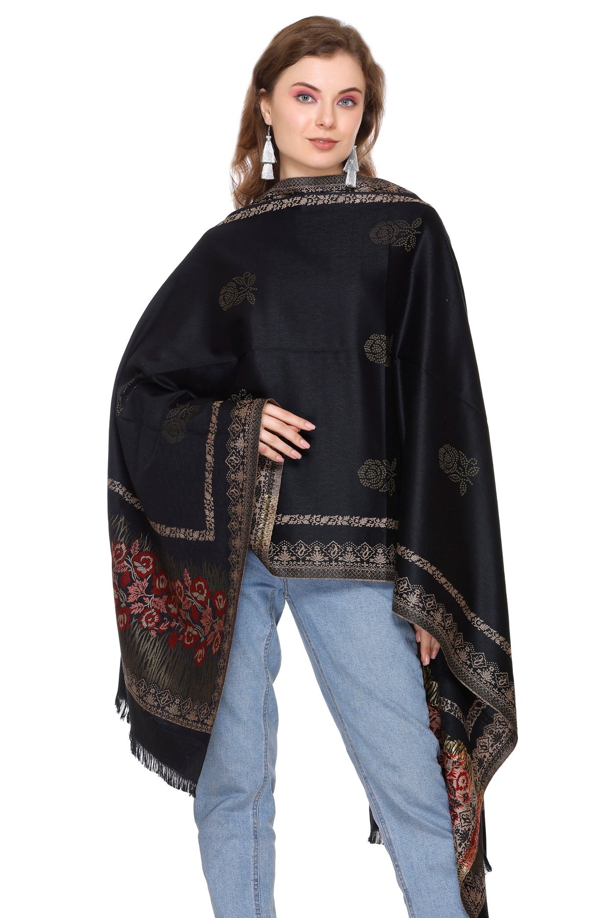 KRITI Black Viscose Stole For Women.