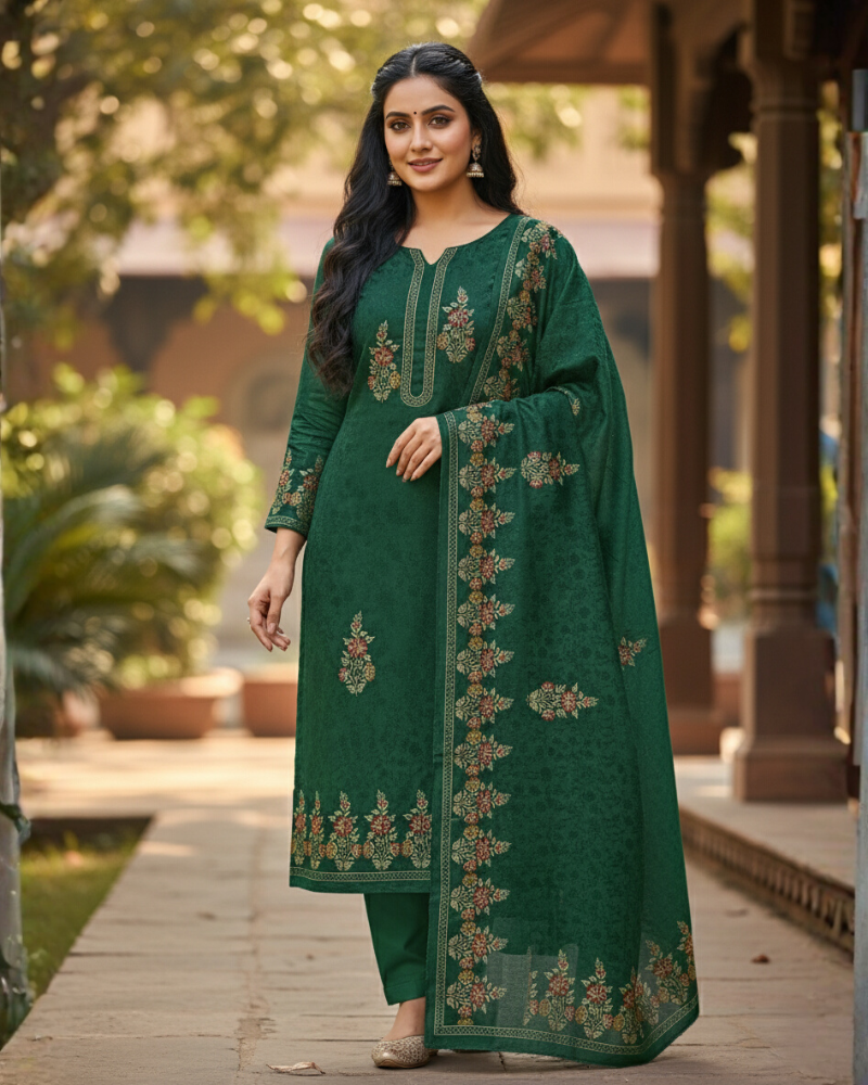 KRITI Winter Woolen Unstitched Suit Green Color For Women