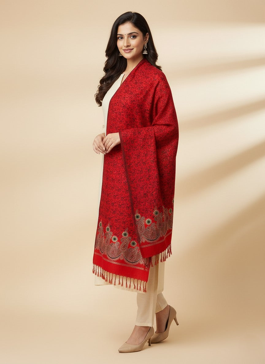 KRITI Paisley Pattern Woolen Red Color Stole For Girl