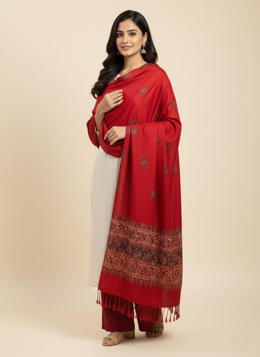 KRITI Border Design Woolen Red Color Stole For Girl