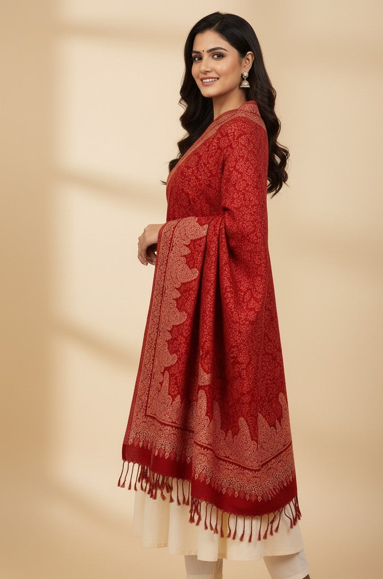 Paisley Pattern Woolen Stole - Maroon