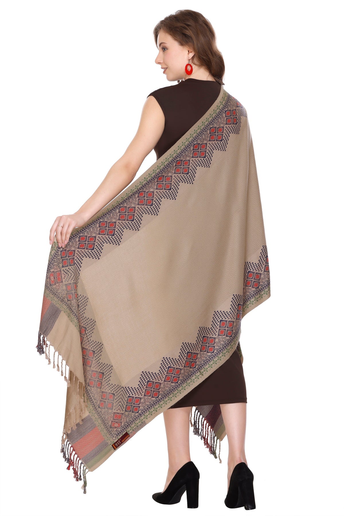 Paisley Designer Woollen Gray Stole For Girl