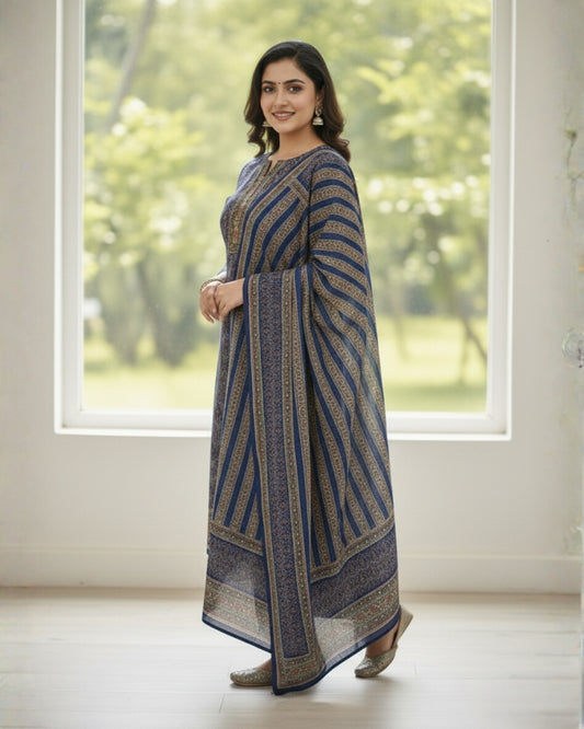 KRITI Winter Woolen Unstitched Suit Blue Color For Women