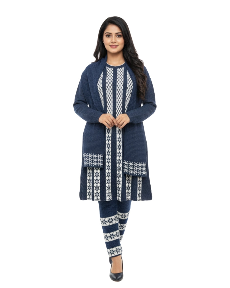 महिलाओं के लिए कृति विंटर 3 पीस कुर्ती सेट नेवी कलर