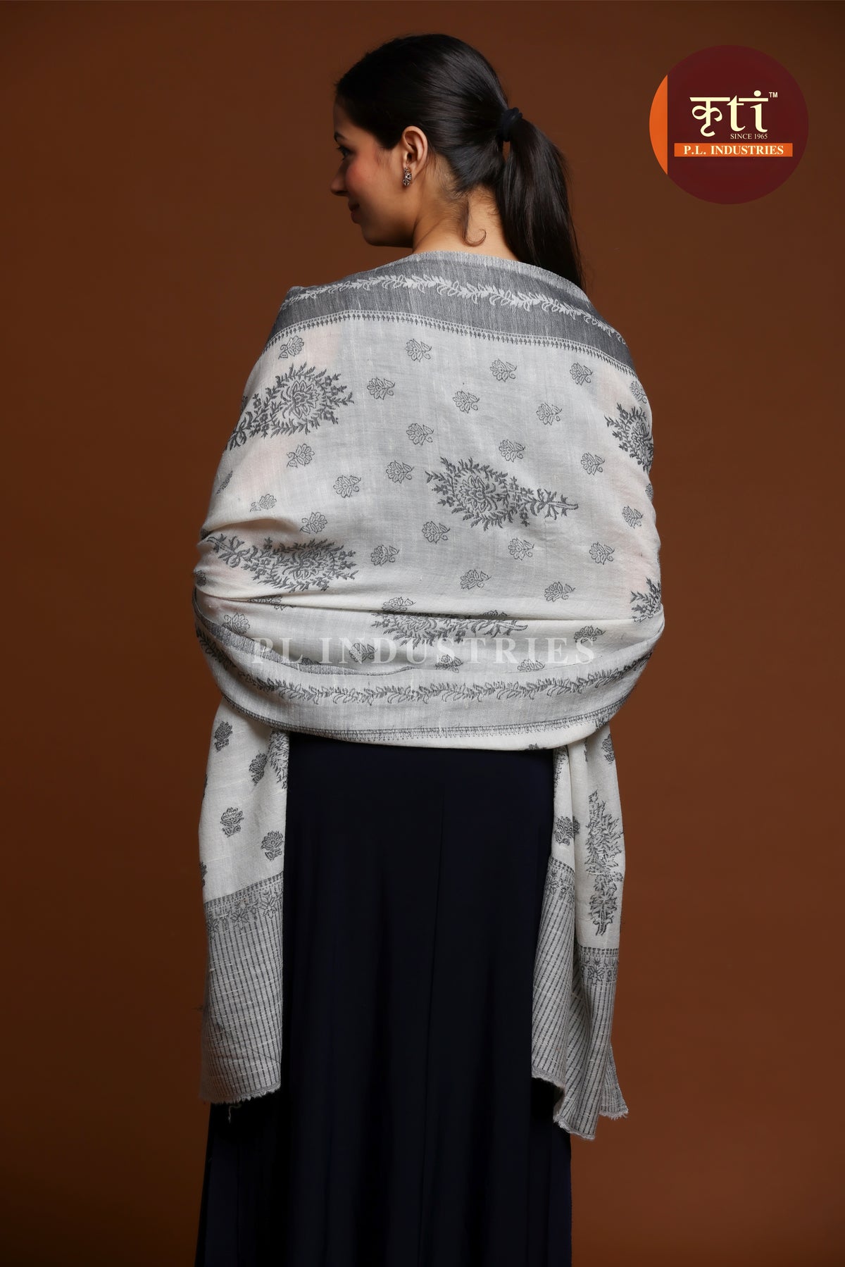Premium Pashmina Lightweight White and Grey Stole