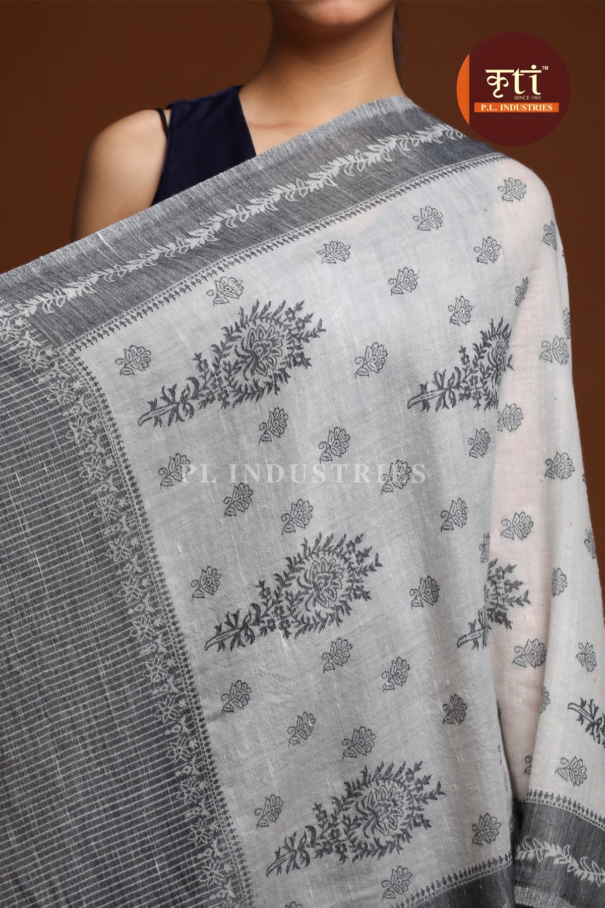 Premium Pashmina Lightweight White and Grey Stole