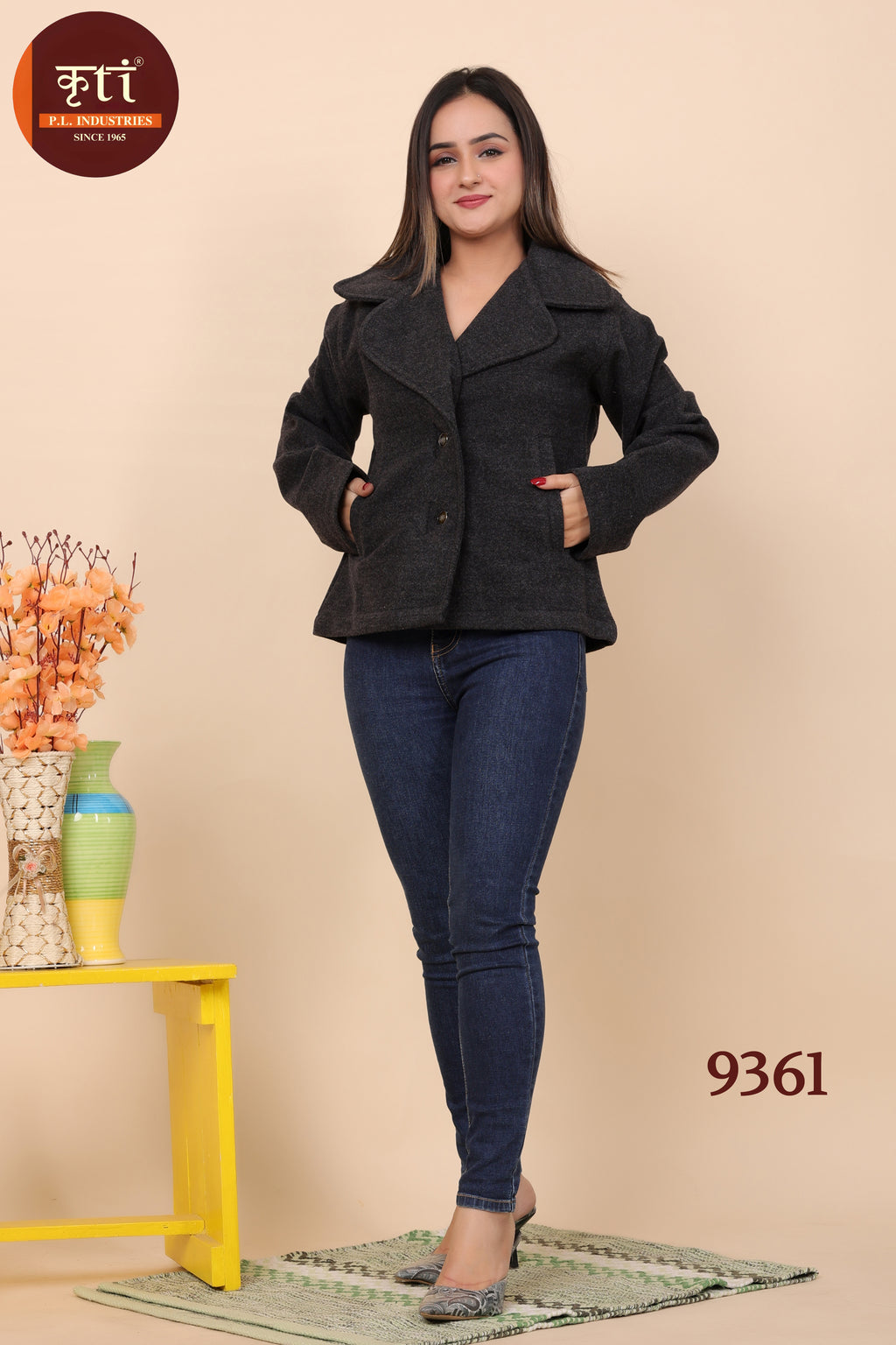 KRITI Premium Tweed Fabric Buttoned Winter COAT Black Color For Women