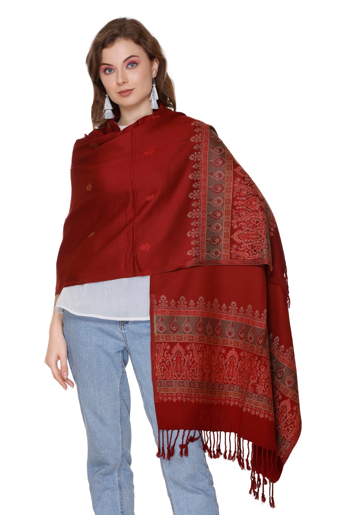 KRITI Dark Maroon Viscose Stole For Women.