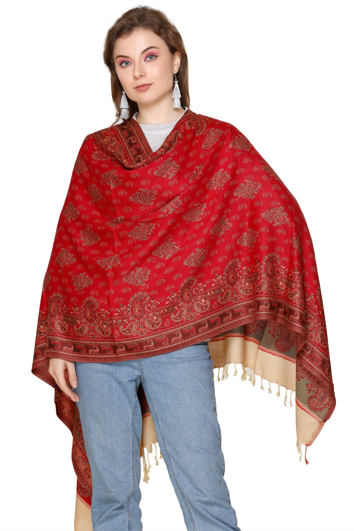 KRITI Red Camel Viscose Stole For Women.