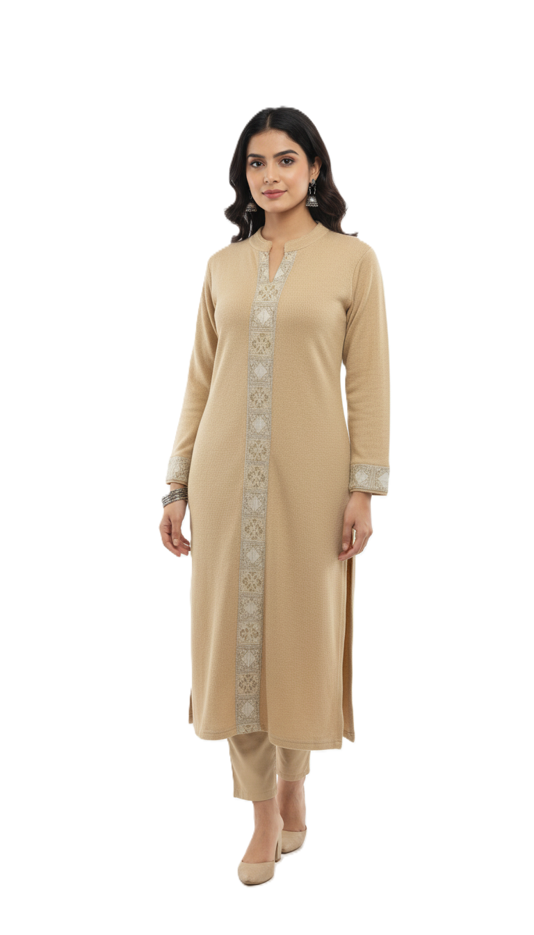 Winter Kullu Woollen Kurti - Beige