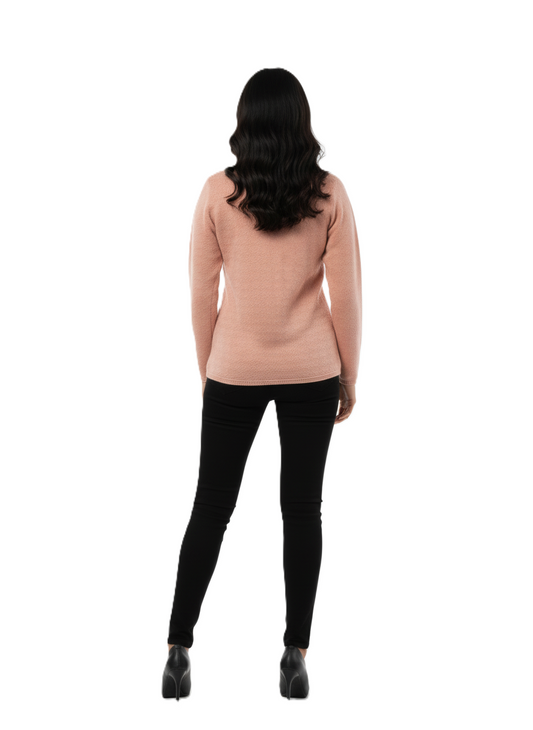 KRITI Winter Rainbow Embroidery Cardigan Peach Color For Women