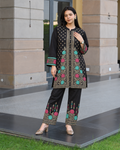 Winter Woolen Printed Cord Set - Black