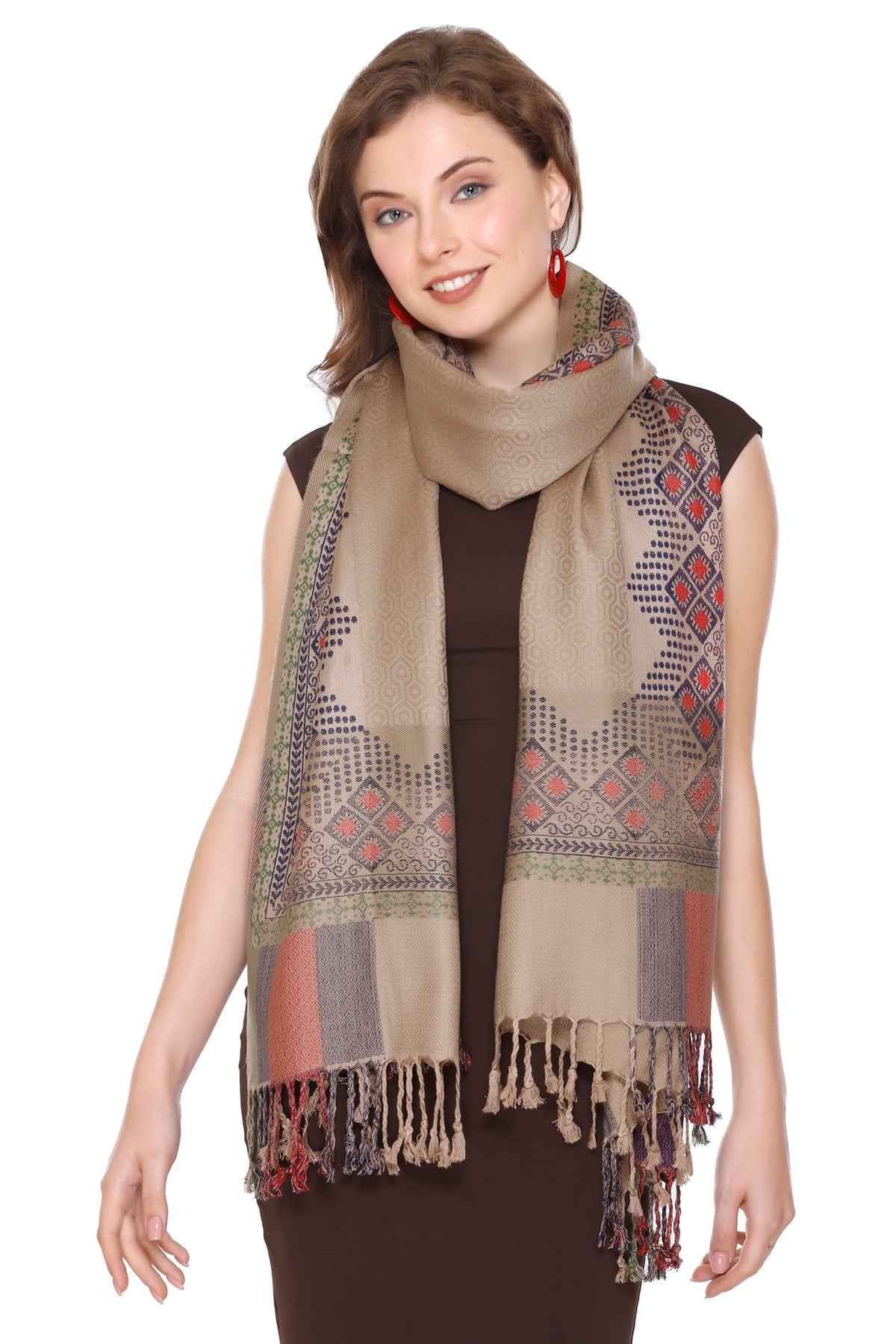 Paisley Designer Woollen Gray Stole For Girl