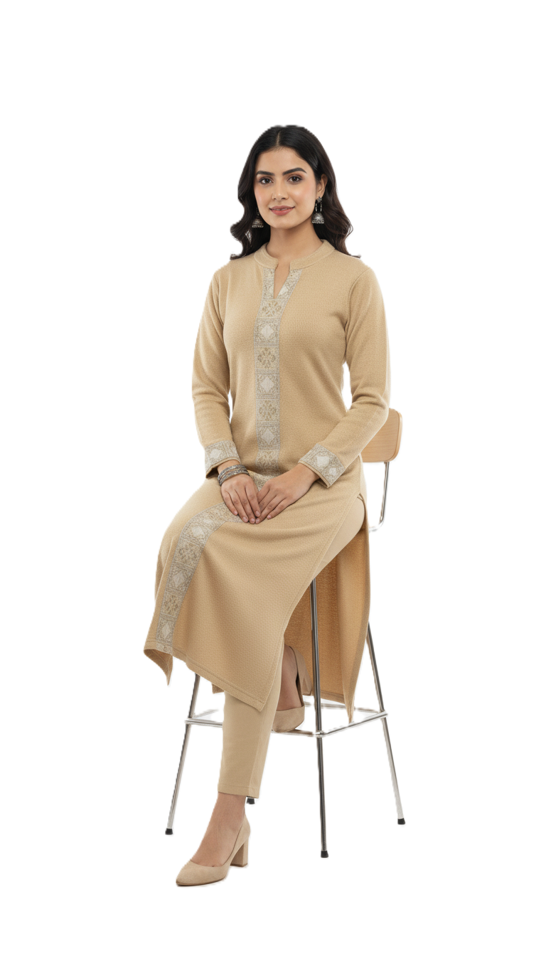 Winter Kullu Woollen Kurti - Beige