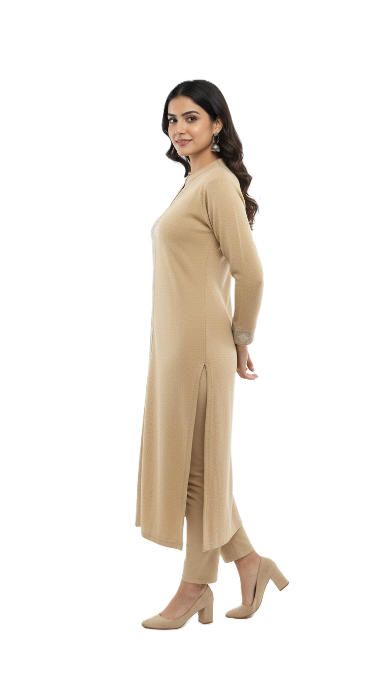 Winter Kullu Woollen Kurti - Beige