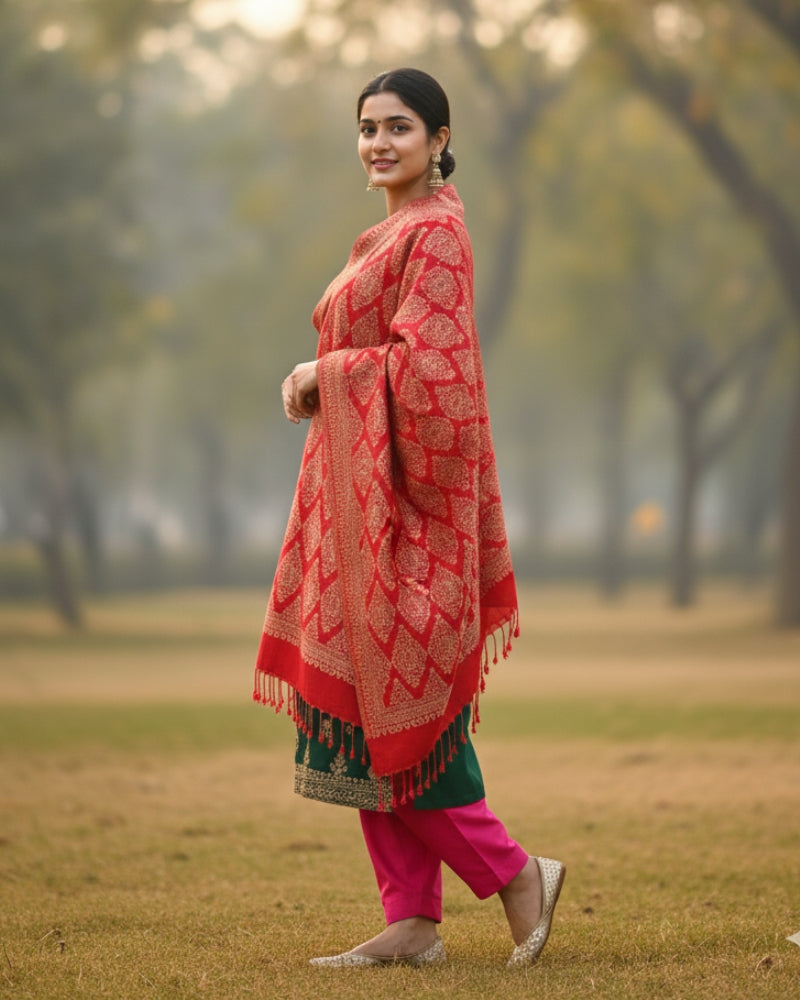 KRITI Diamond Design Warm Woolen Maroon Color Shawl for Women