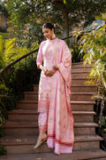 Cotton Silk Collar Pant Suit 3 Pcs- Pink