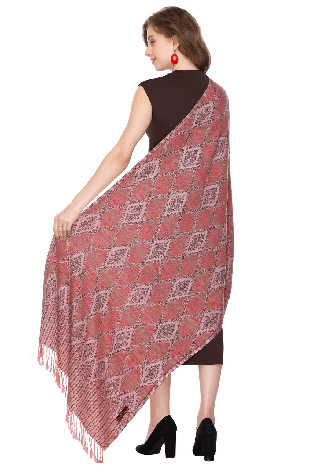 Diamond Design Woollen Stole - Peach