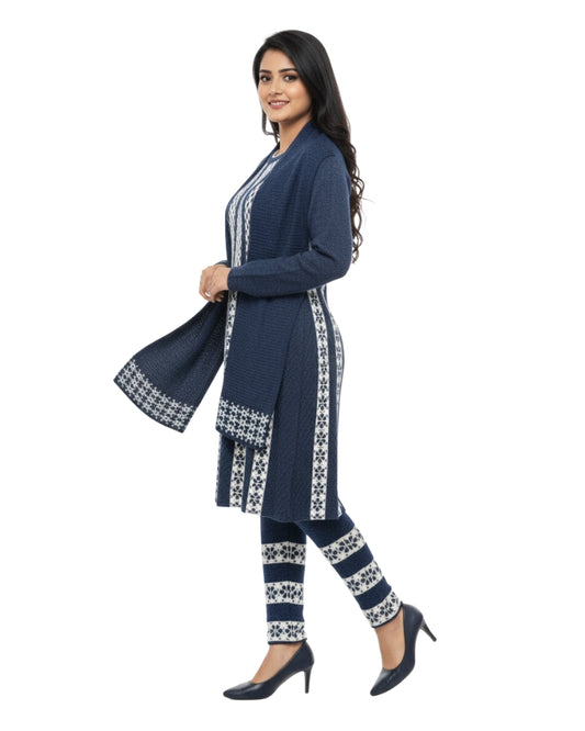 महिलाओं के लिए कृति विंटर 3 पीस कुर्ती सेट नेवी कलर