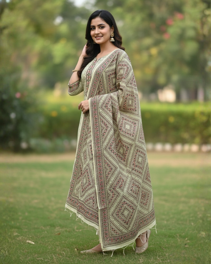 KRITI Winter Woolen Unstitched Suit Lemon Green Color For Women