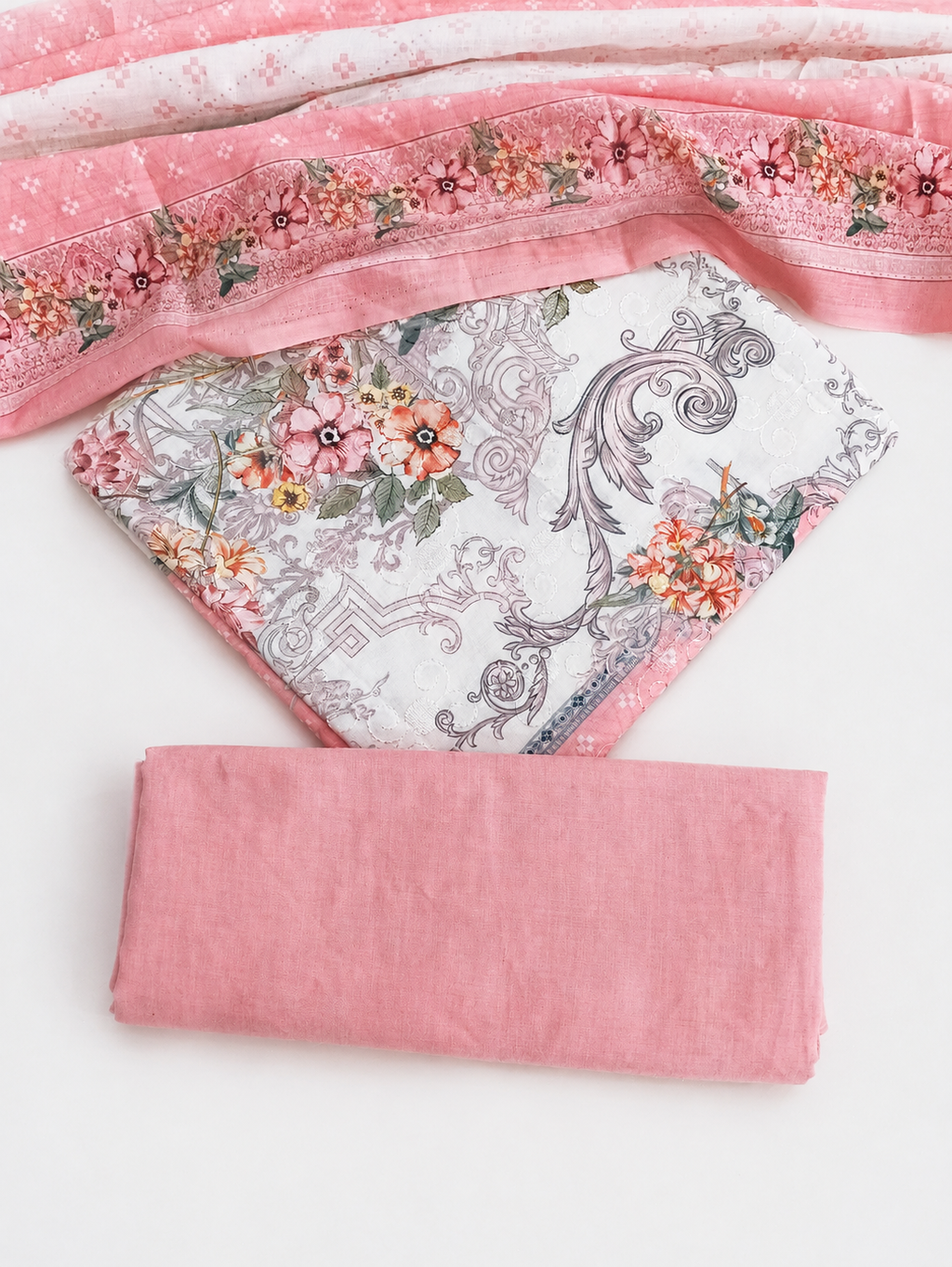 Designer Printed Cotton Unstitched Summer Suit - Pink